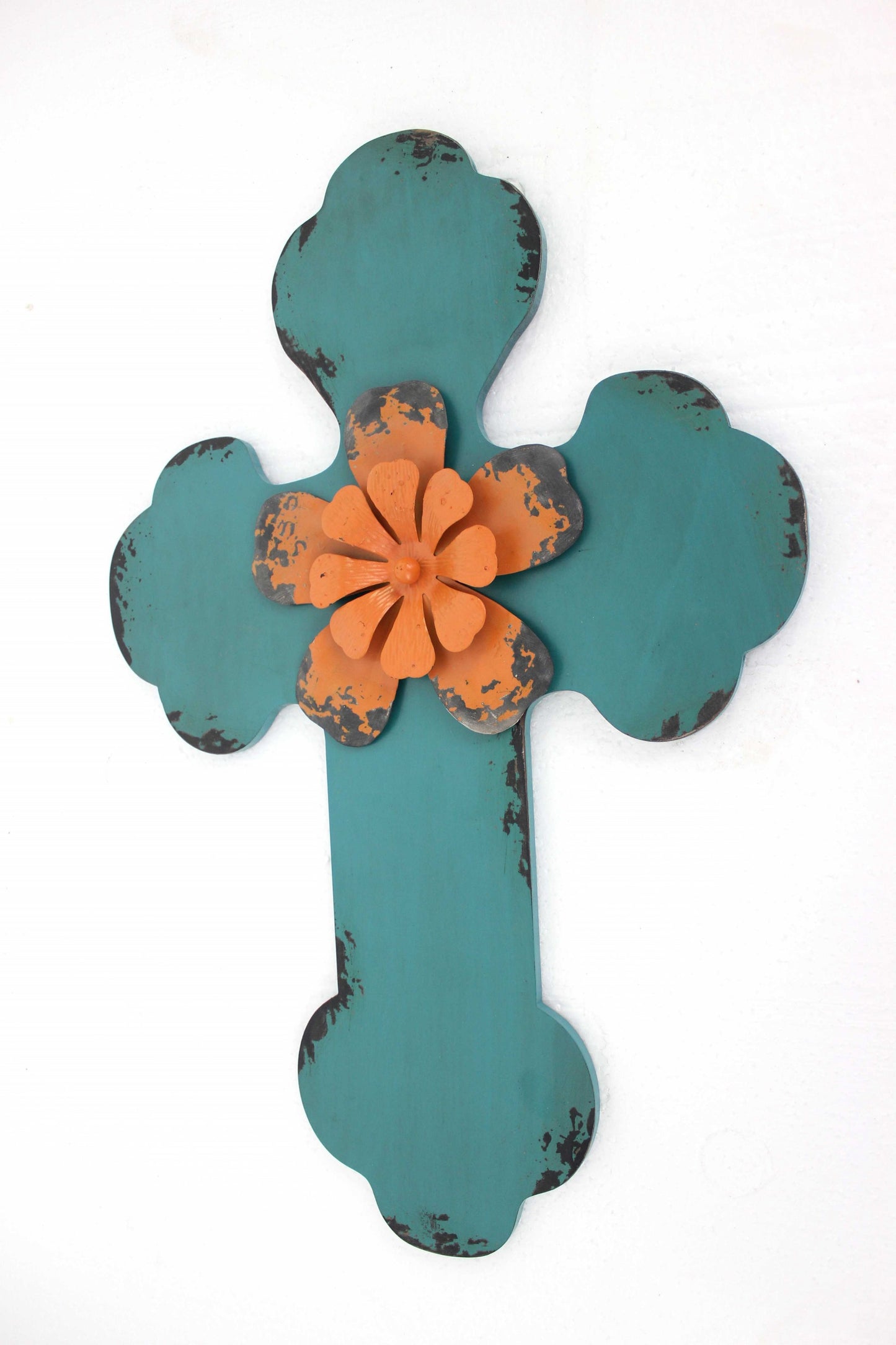 24" X 16" X 1" Blue Rustic Cross Wooden - Wall Decor