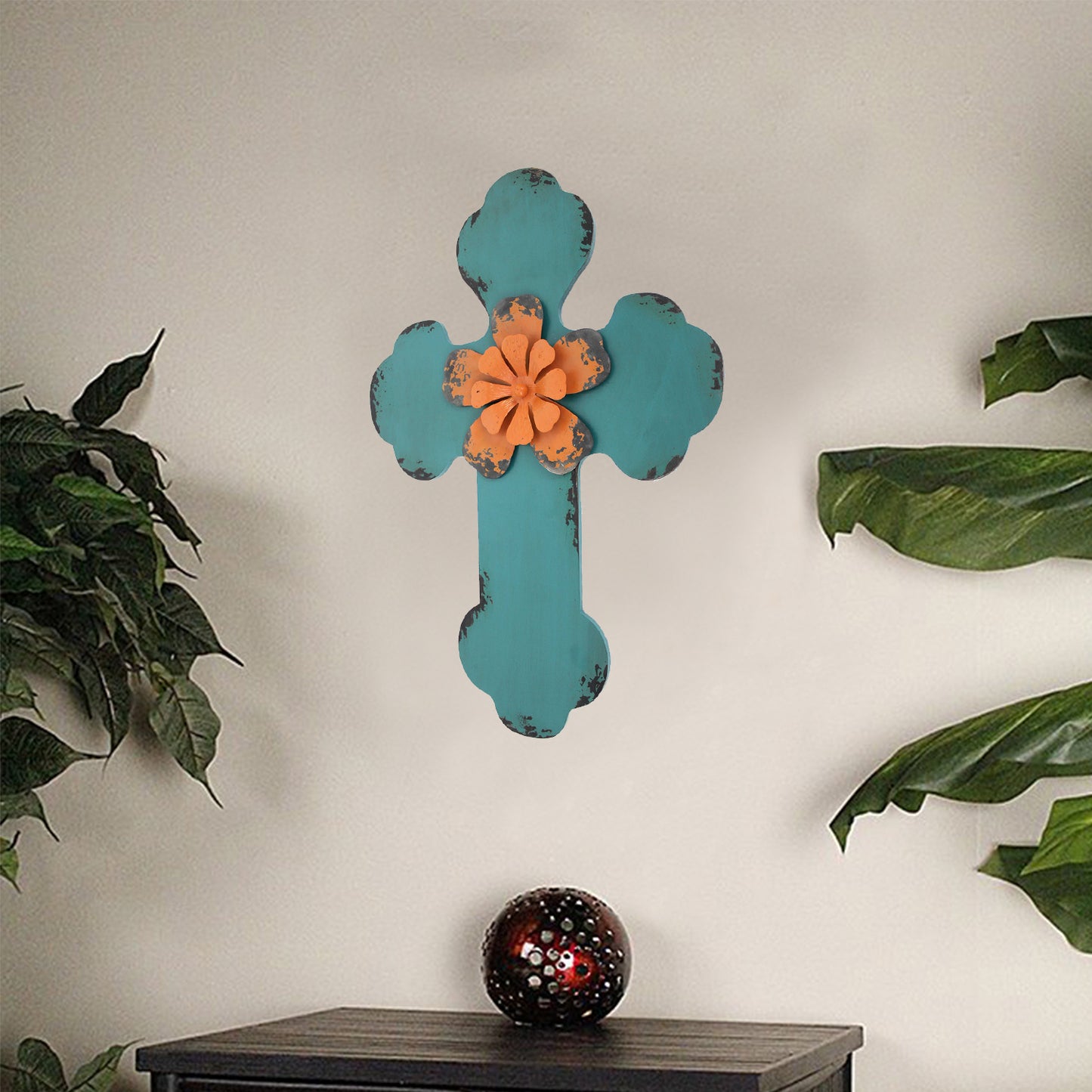 24" X 16" X 1" Blue Rustic Cross Wooden - Wall Decor