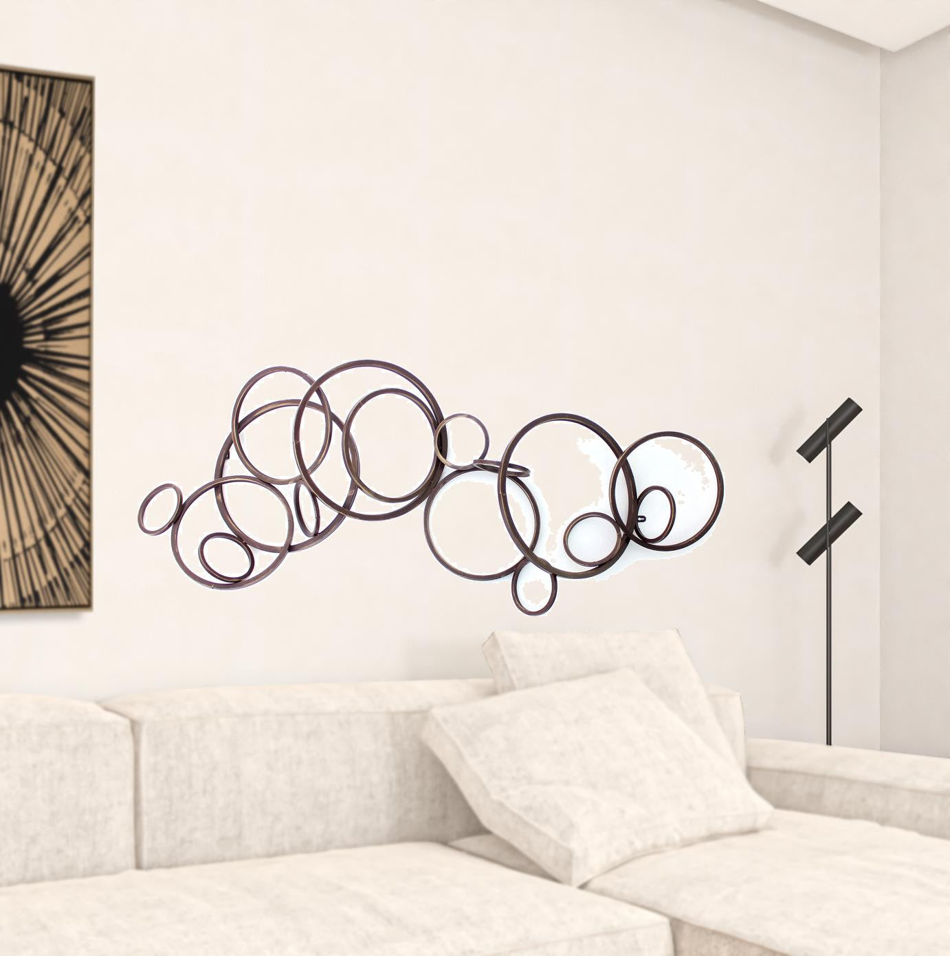 55" X 22" X 7" Silver Industrial Metallic Multi Circle Wall Decor