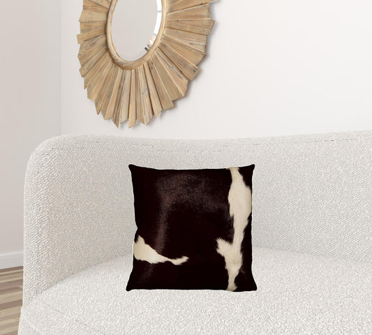 18" X 18" X 5" Chocolate And White Cowhide  Pillow