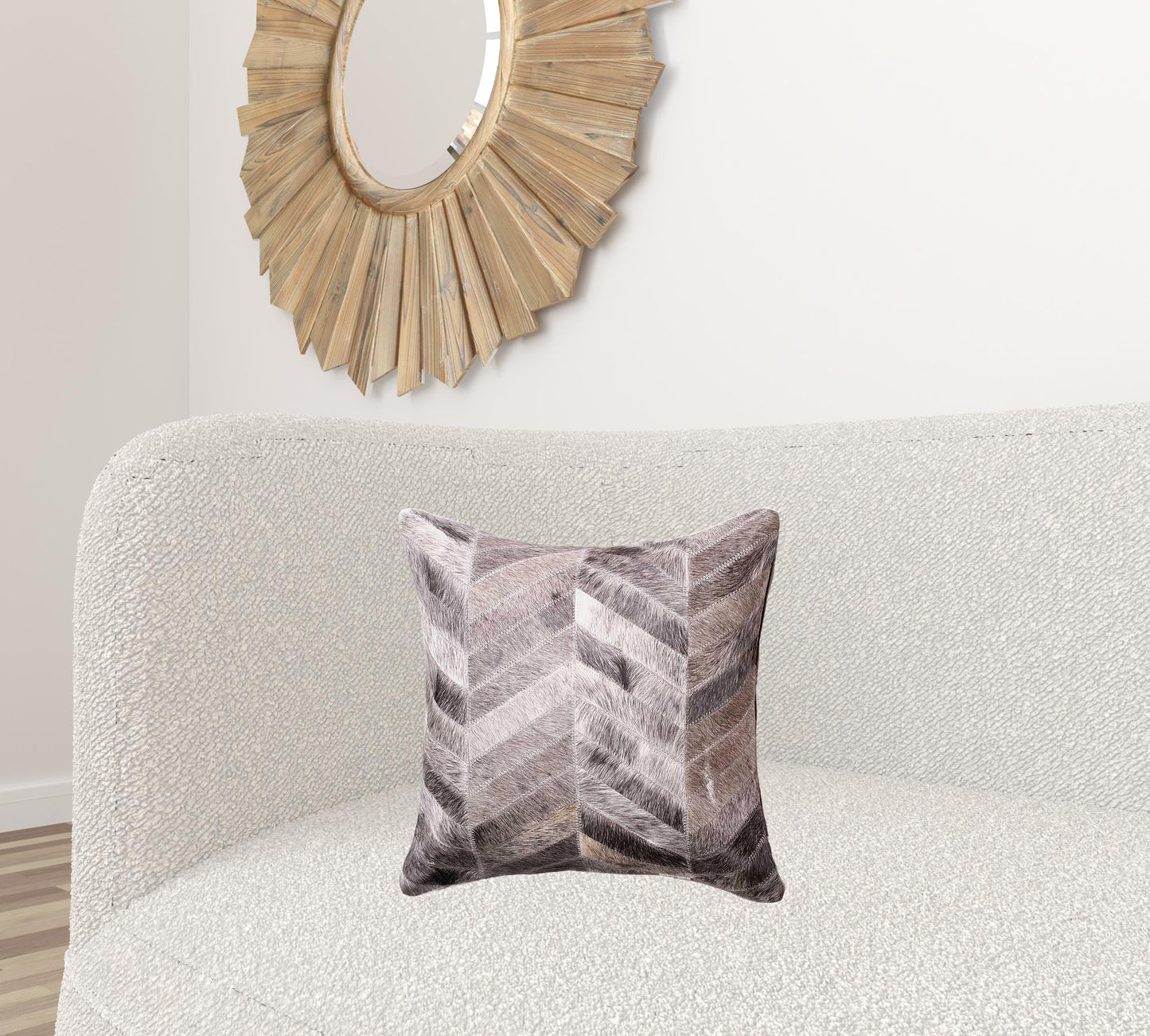 18 X 18 Gray Chevron Cowhide Throw Pillow