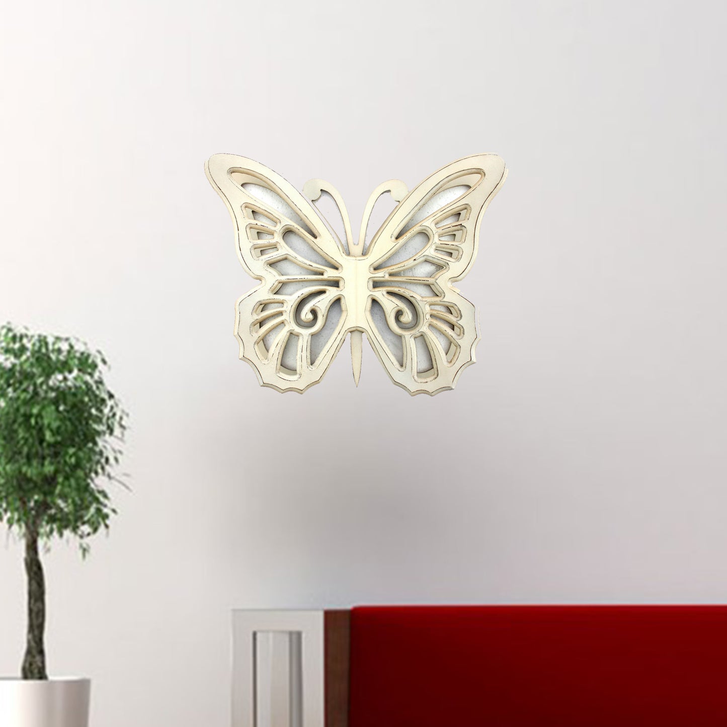 23" X 19" X 4" Light Yellow Rustic Butterfly Wooden  Wall Decor