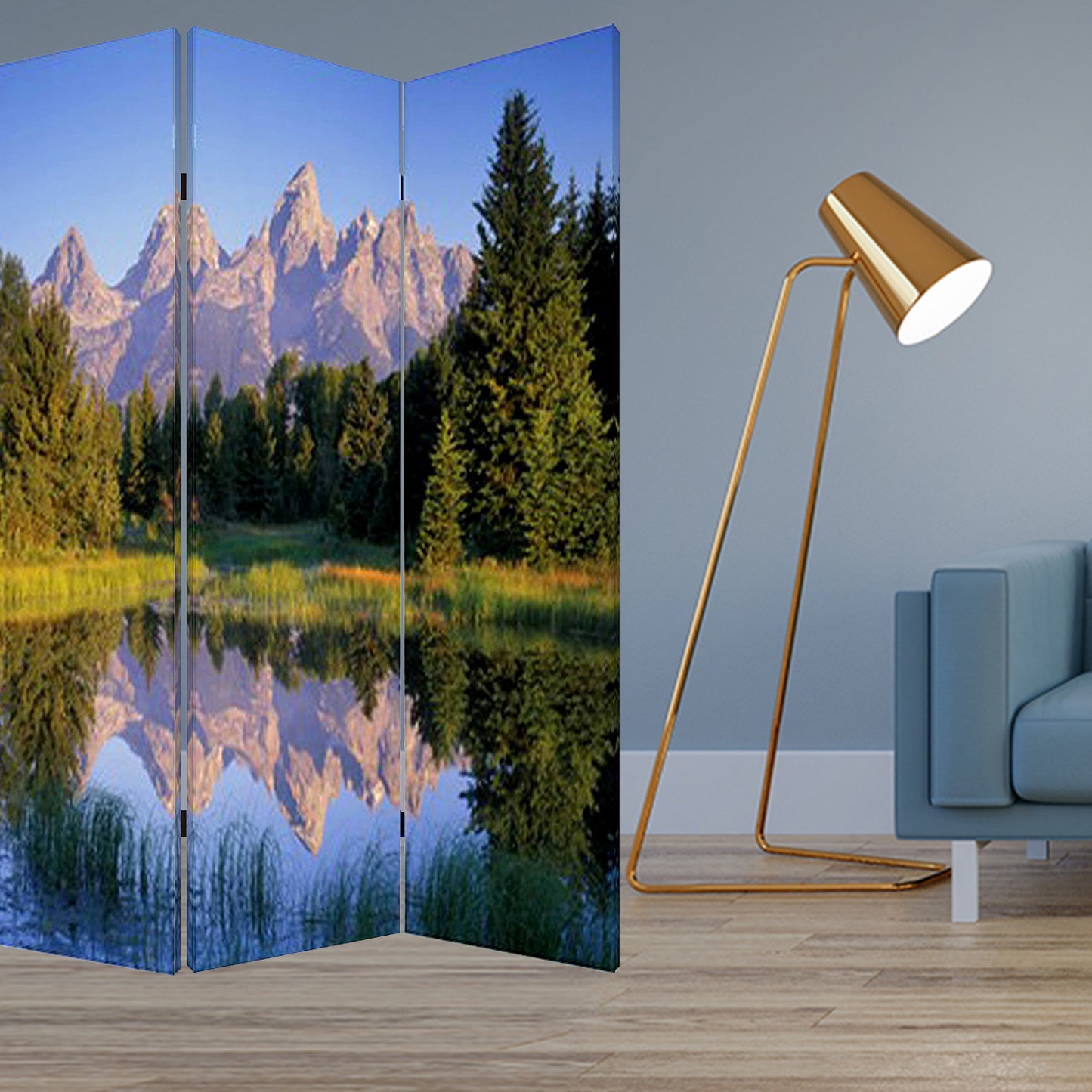 48 X 72 Multi Color Wood Canvas Mountain Peaks  Screen