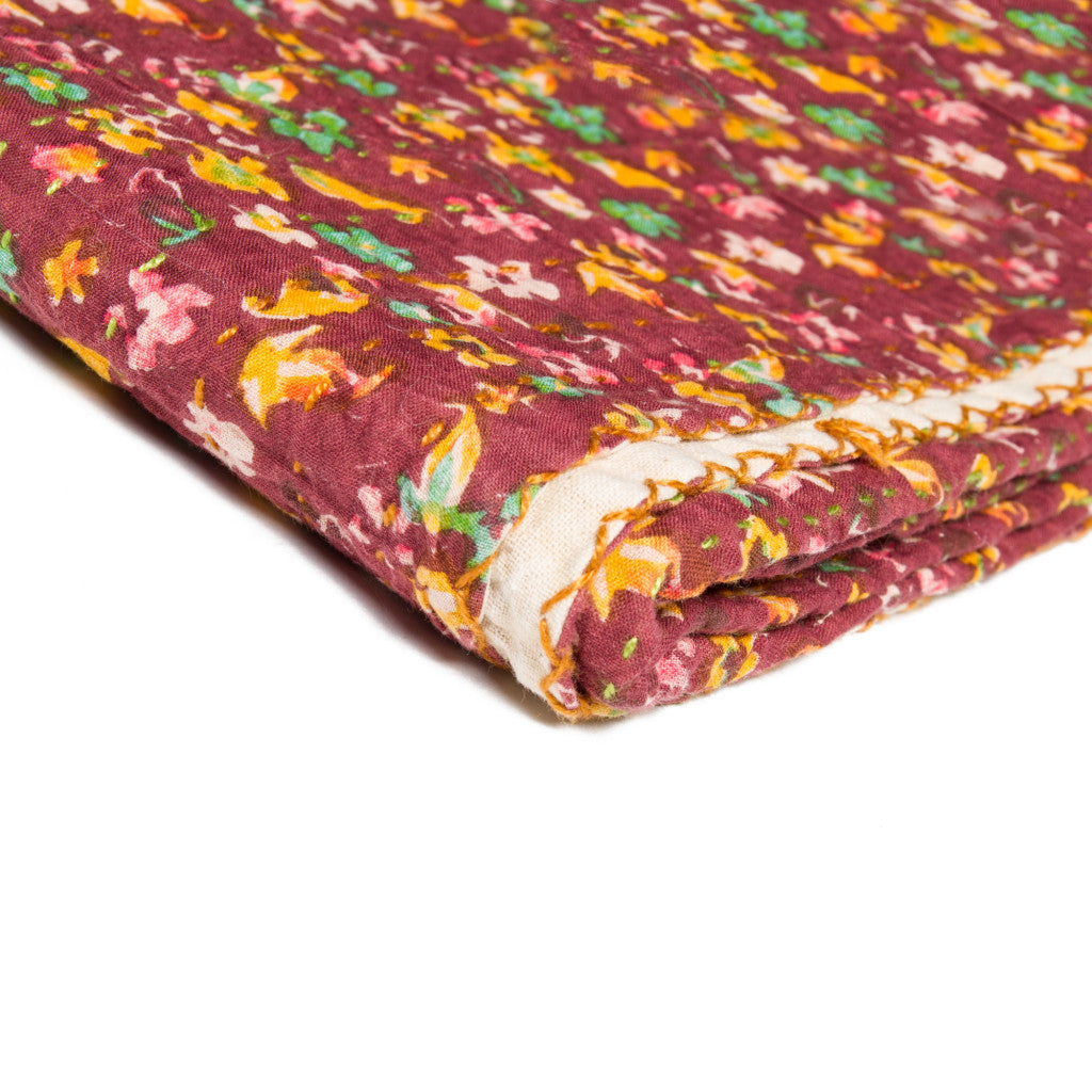 50" X 70" Maroon  Kantha Cotton   Throw Blanket