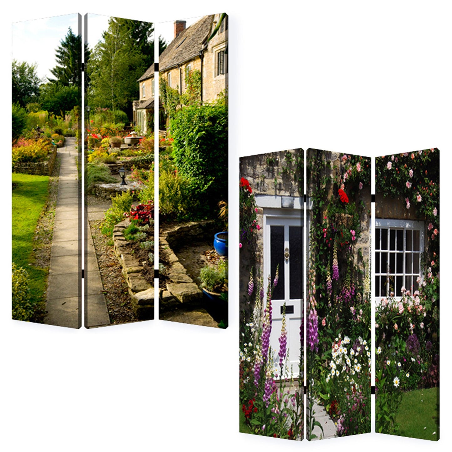 48" X 72" Multi Color Wood Canvas English Garden  Screen