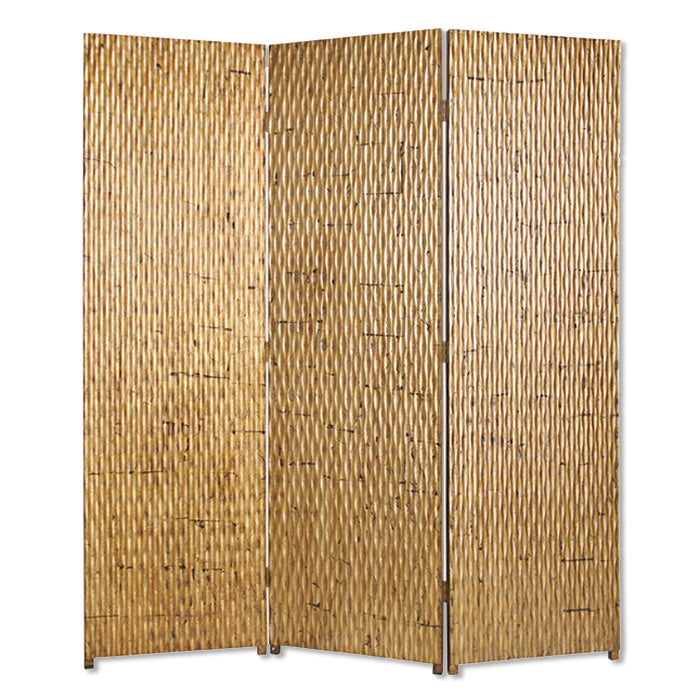 63" X 72" Gold Wood 3 Panel  Screen