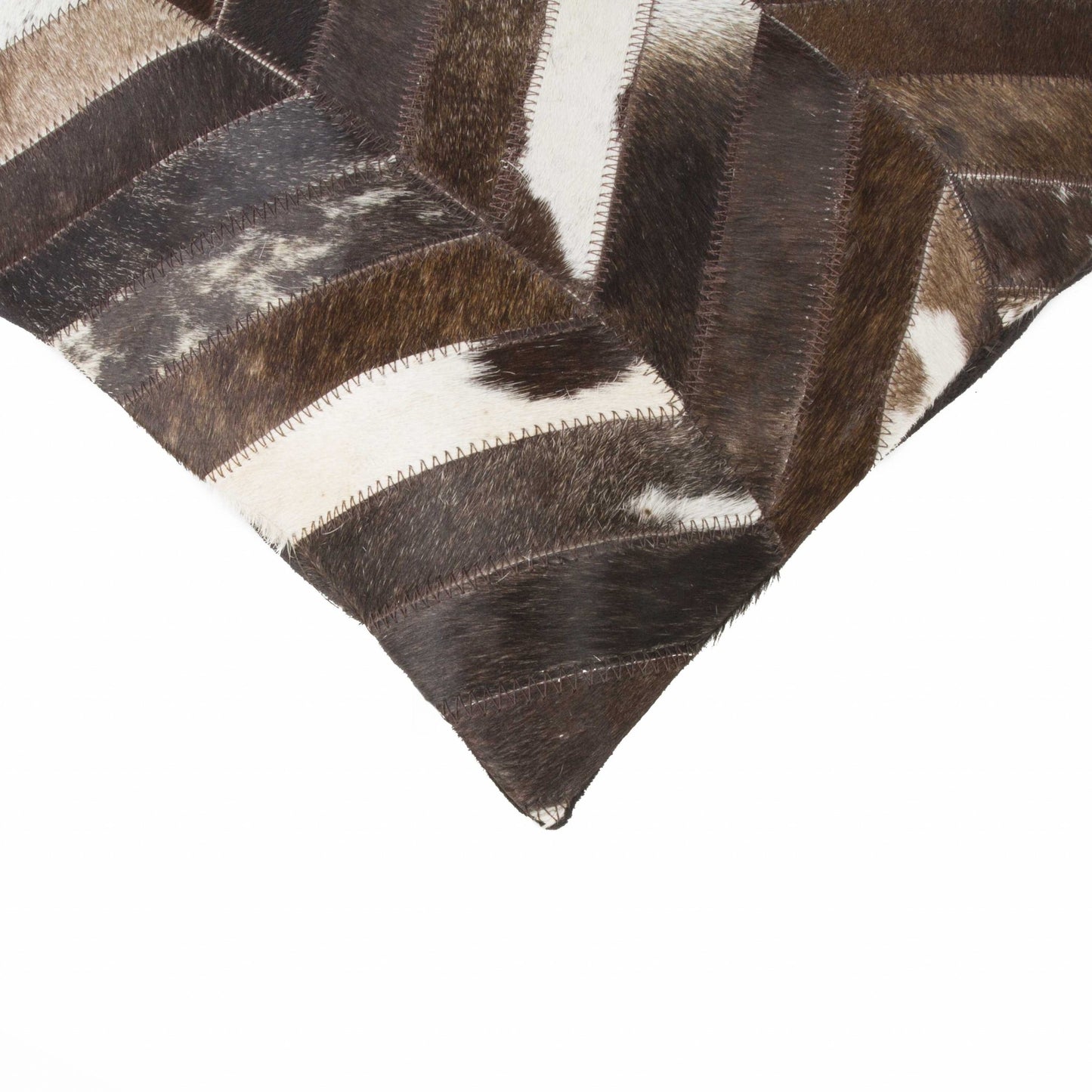 18" Brown and Off White Cowhide Throw Pillow