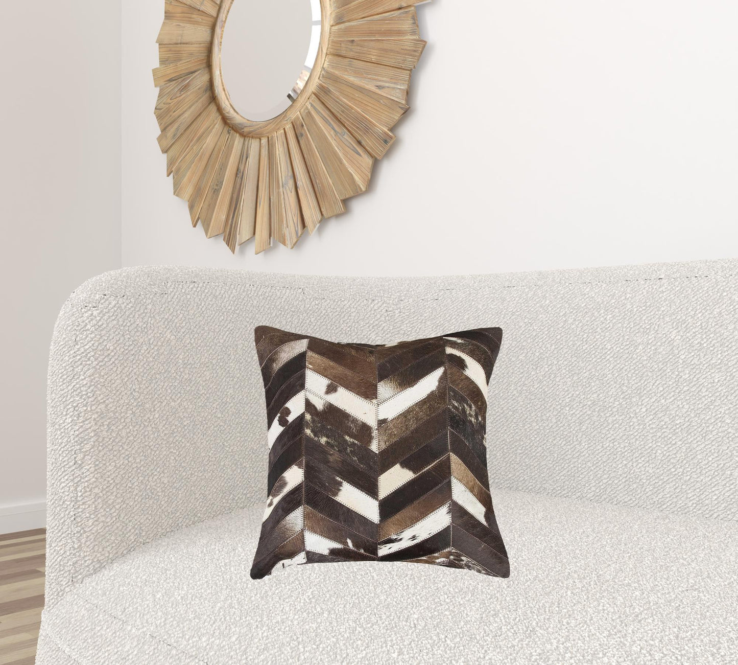 18" Brown and Off White Cowhide Throw Pillow