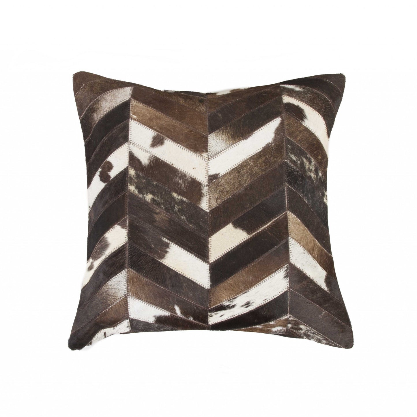 18" Brown and Off White Cowhide Throw Pillow