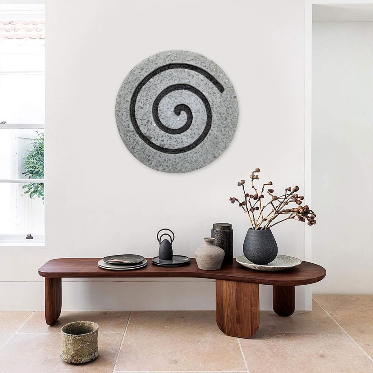 28" X 28" X 2" Gray Round Modern Spiral Wall Art