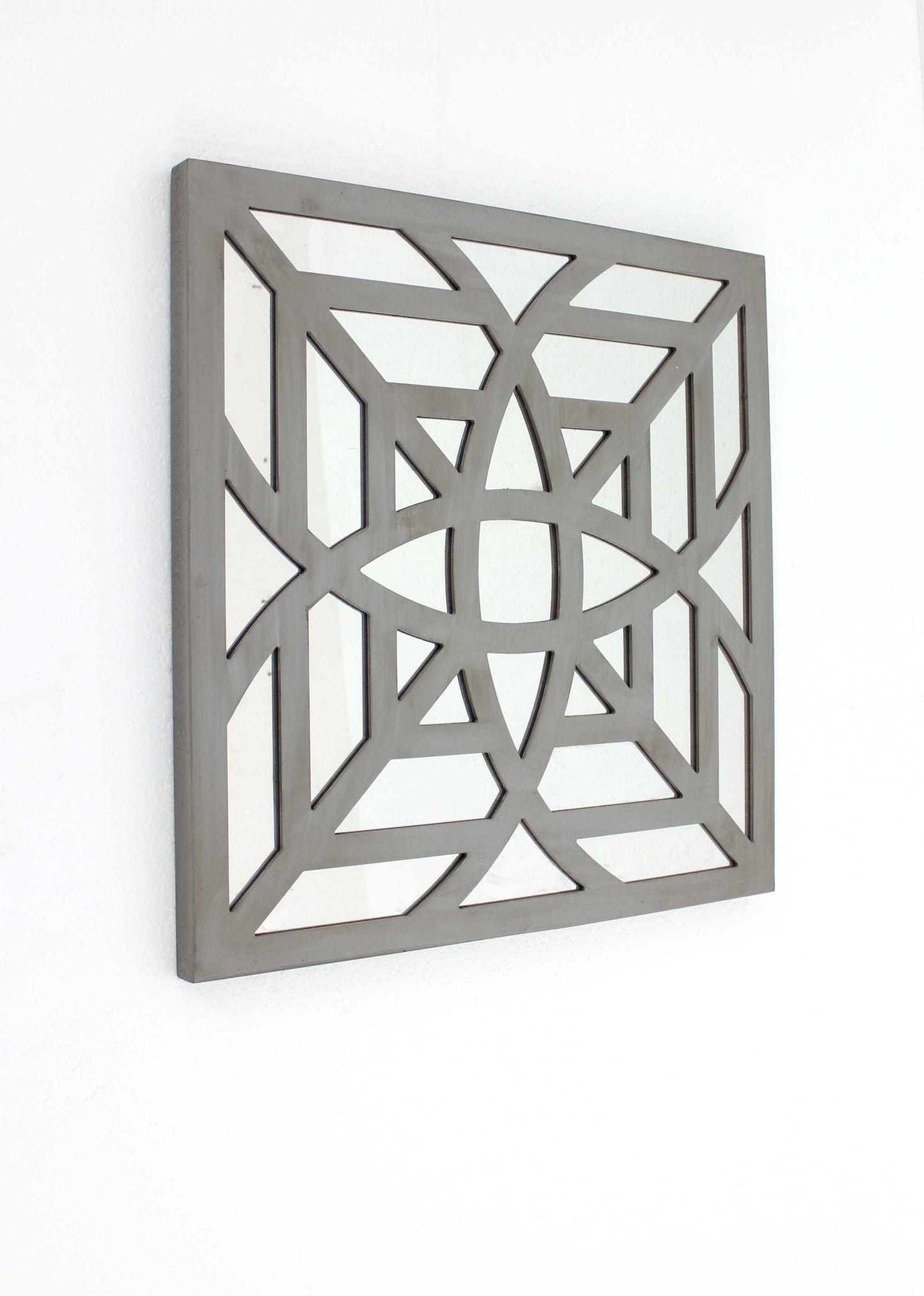 24" X 24" X 1" Gray Mirrored Square Wooden  Wall Decor