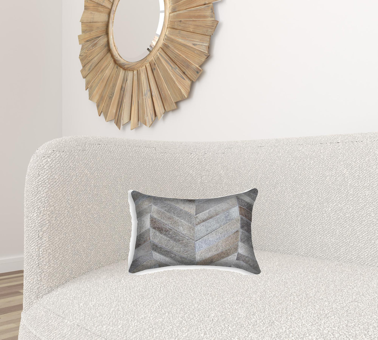 12 X 20 Gray Chevron Cowhide Throw Pillow