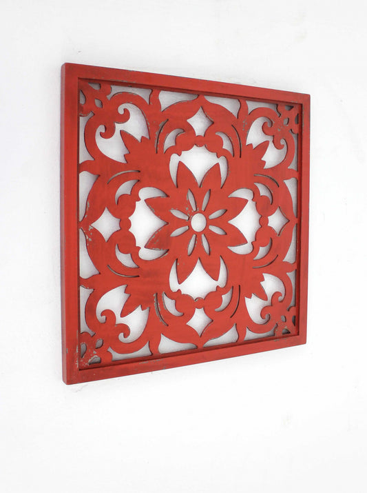 24" X 24" X 1" Red Vintage Floral - Wall Plaque