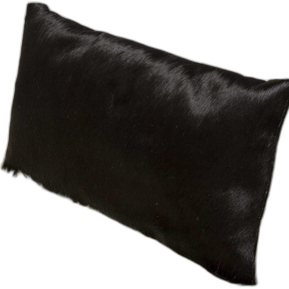 12" X 20" X 5" Black Cowhide  Pillow