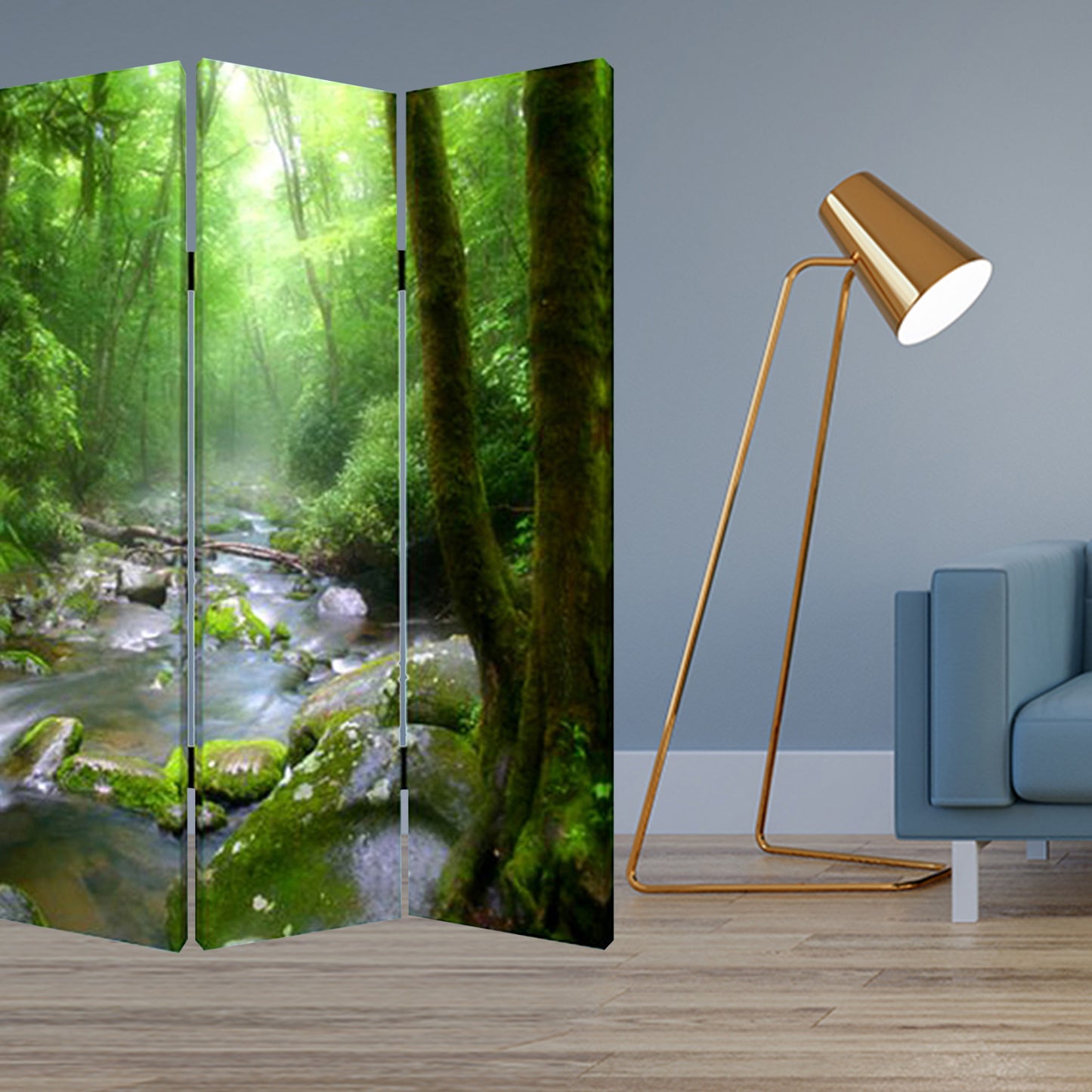 48" X 72" Multi Color Wood Canvas Meadows And Streams  Screen