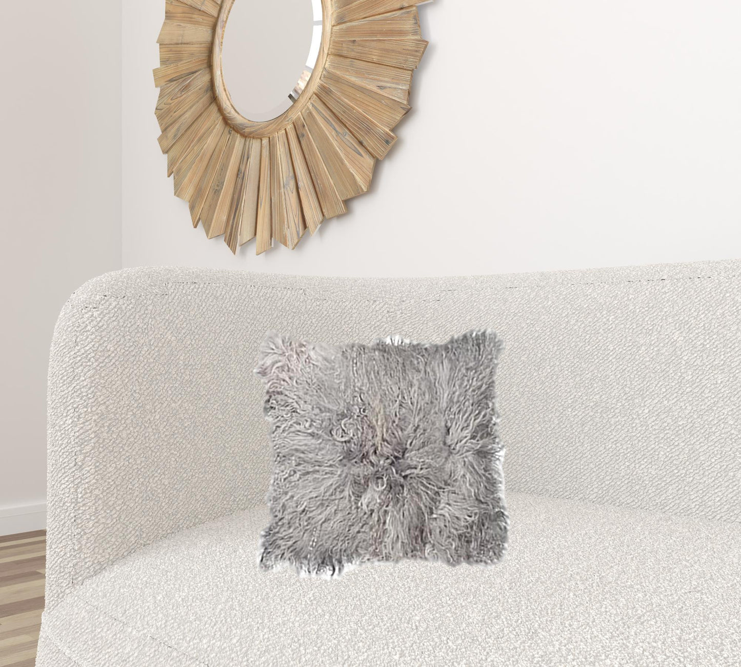 18" X 18" X 5" Gray Sheepskin  Pillow