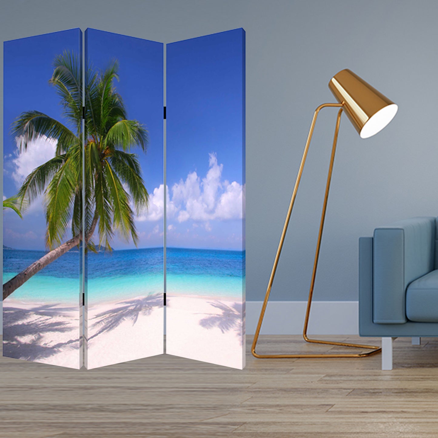 48 X 72 Multi Color Wood Canvas Paradise  Screen