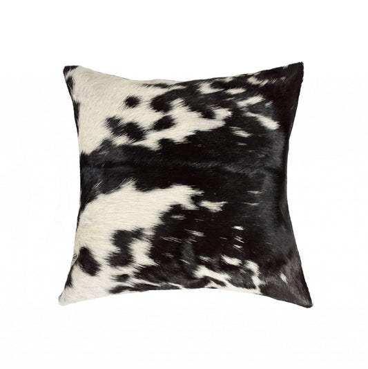 18" X 18" X 5" Black And White Cowhide  Pillow