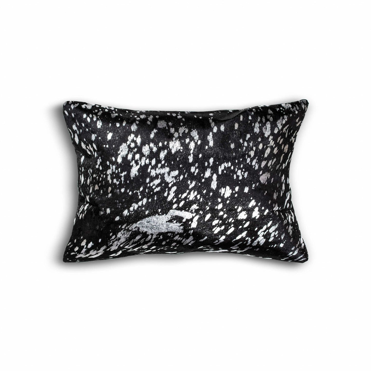 12" X 20" X 5" Black And Silver Cowhide  Pillow