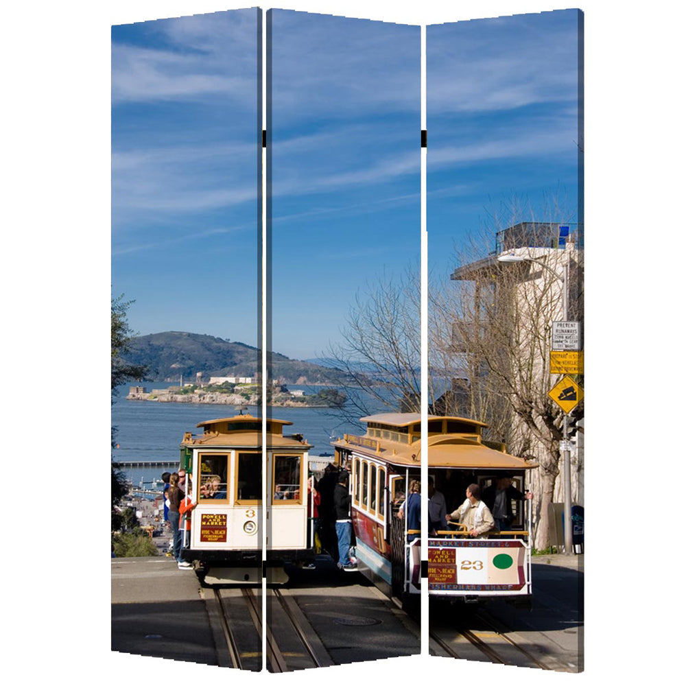 48" X 72" Multi Color Wood Canvas San Francisco  Screen