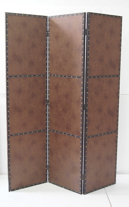 84" Brown Folding Three Panel Screen Room Divider