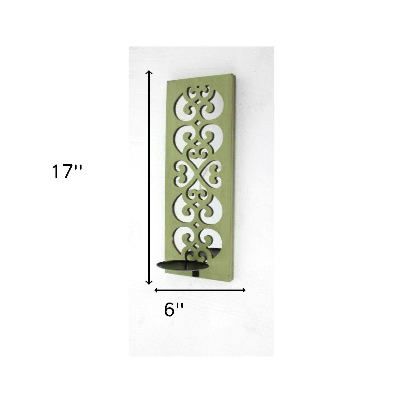 17" X 6" X 5" Green, Wood, Mirror - Candle Holder Sconce