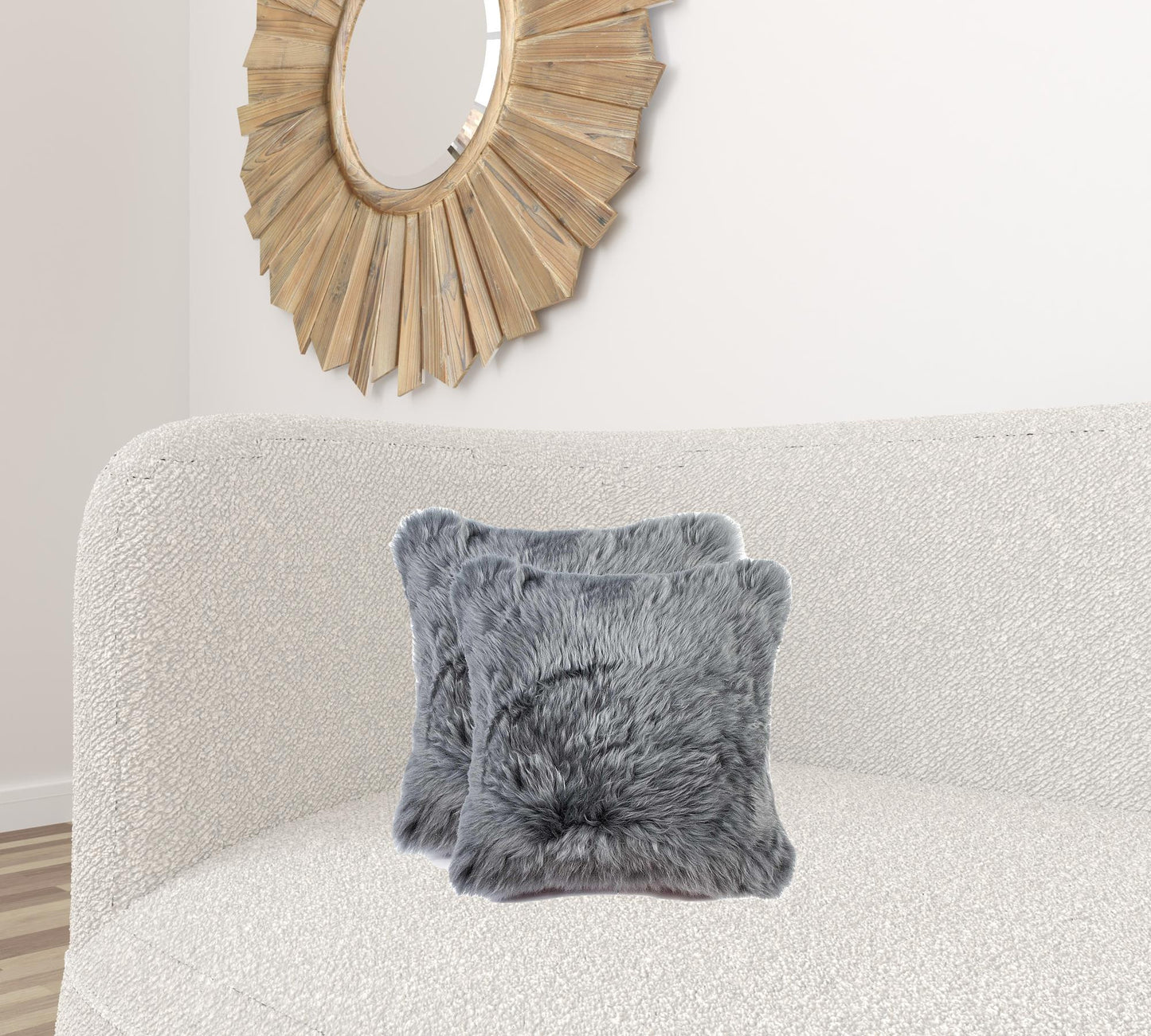 18" X 18" X 5" Gray Sheepskin  Pillow 2 Pack