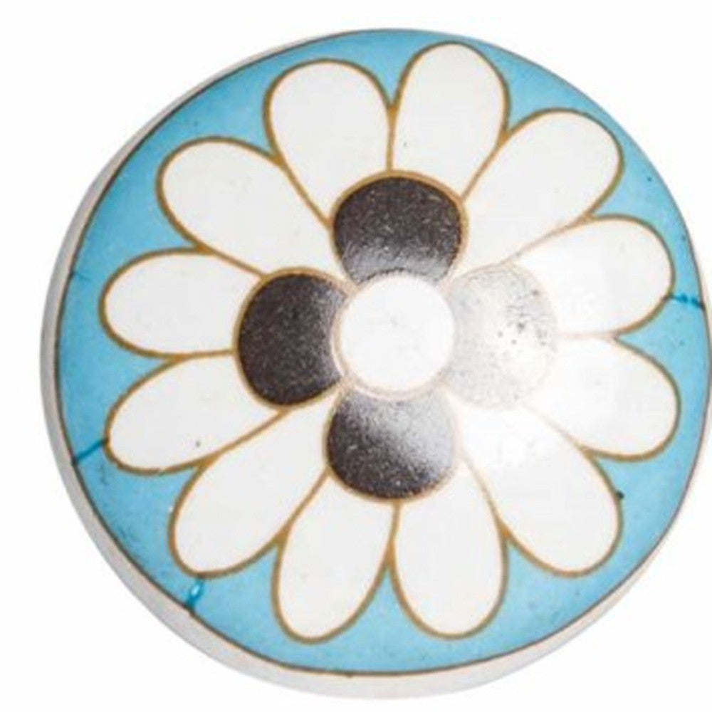 Floral White And Sky Blue Set Of 12 Knobs