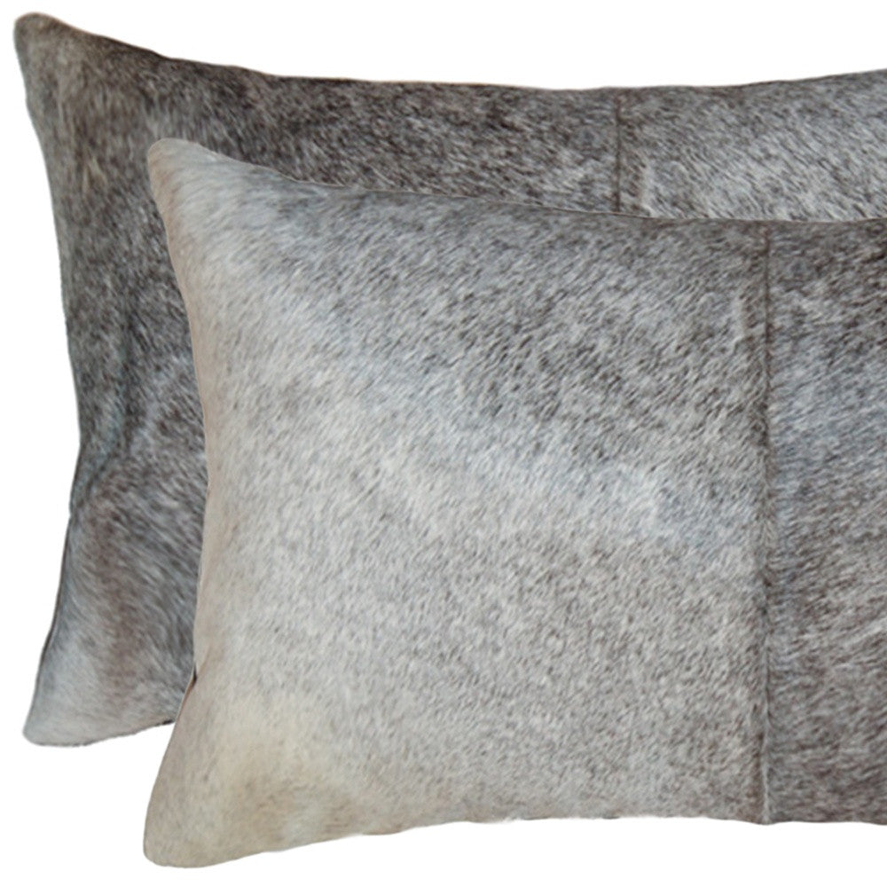 12" X 20" X 5" Salt And Pepper Gray And White Cowhide  Pillow 2 Pack