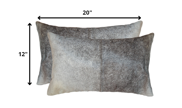 12" X 20" X 5" Salt And Pepper Gray And White Cowhide  Pillow 2 Pack