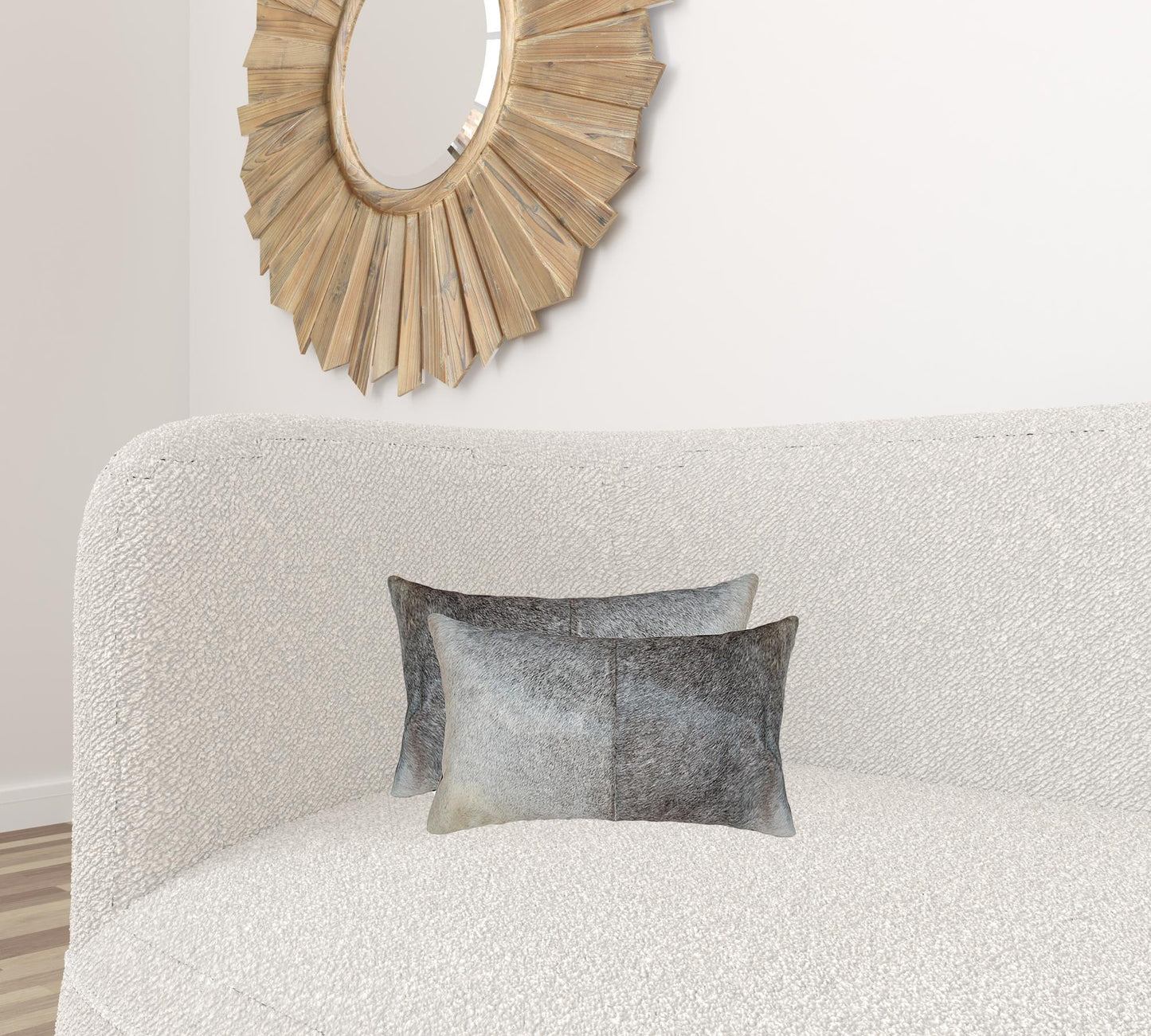 12" X 20" X 5" Salt And Pepper Gray And White Cowhide  Pillow 2 Pack