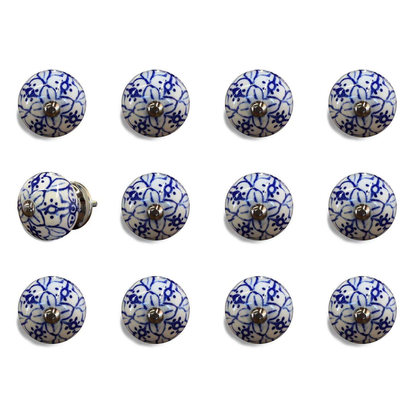 1.5" X 1.5" X 1.5" White Blue And Silver Knobs 12 Pack