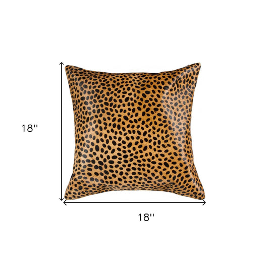 18" X 18" Orange and Black Animal Print Cowhide Zippered Pillow