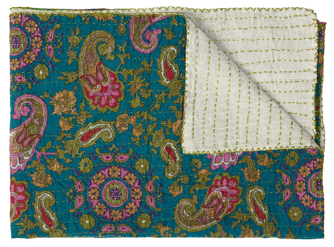 50" X 70" Multicolored Kantha Cotton - Throw