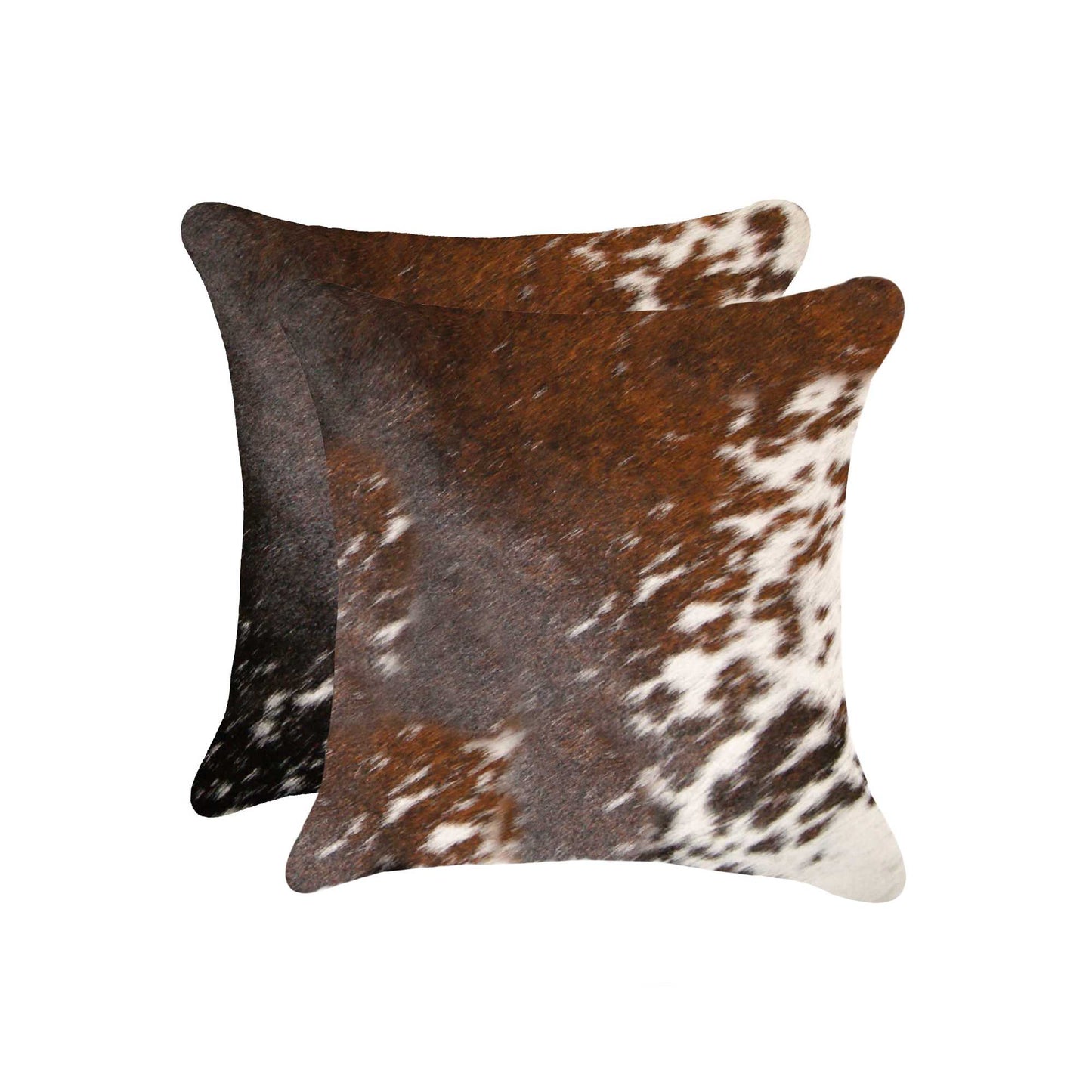 Set of Two 18" X 18" Brown and White Animal Print Cowhide Zippered Pillow