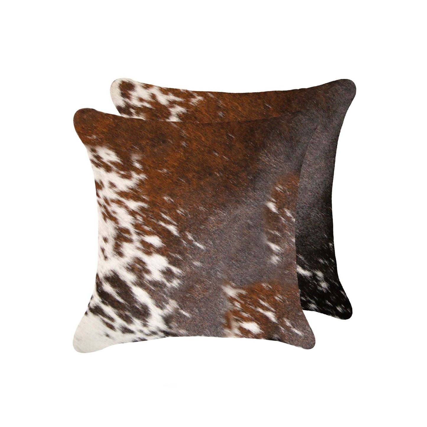 Set of Two 18" X 18" Brown and White Animal Print Cowhide Zippered Pillow