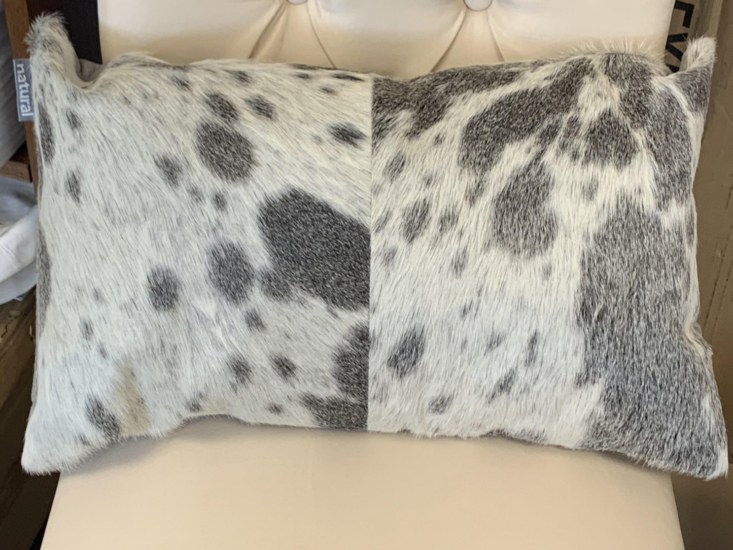 Set Of 2 Gray And White Natural Cowhide Pillows