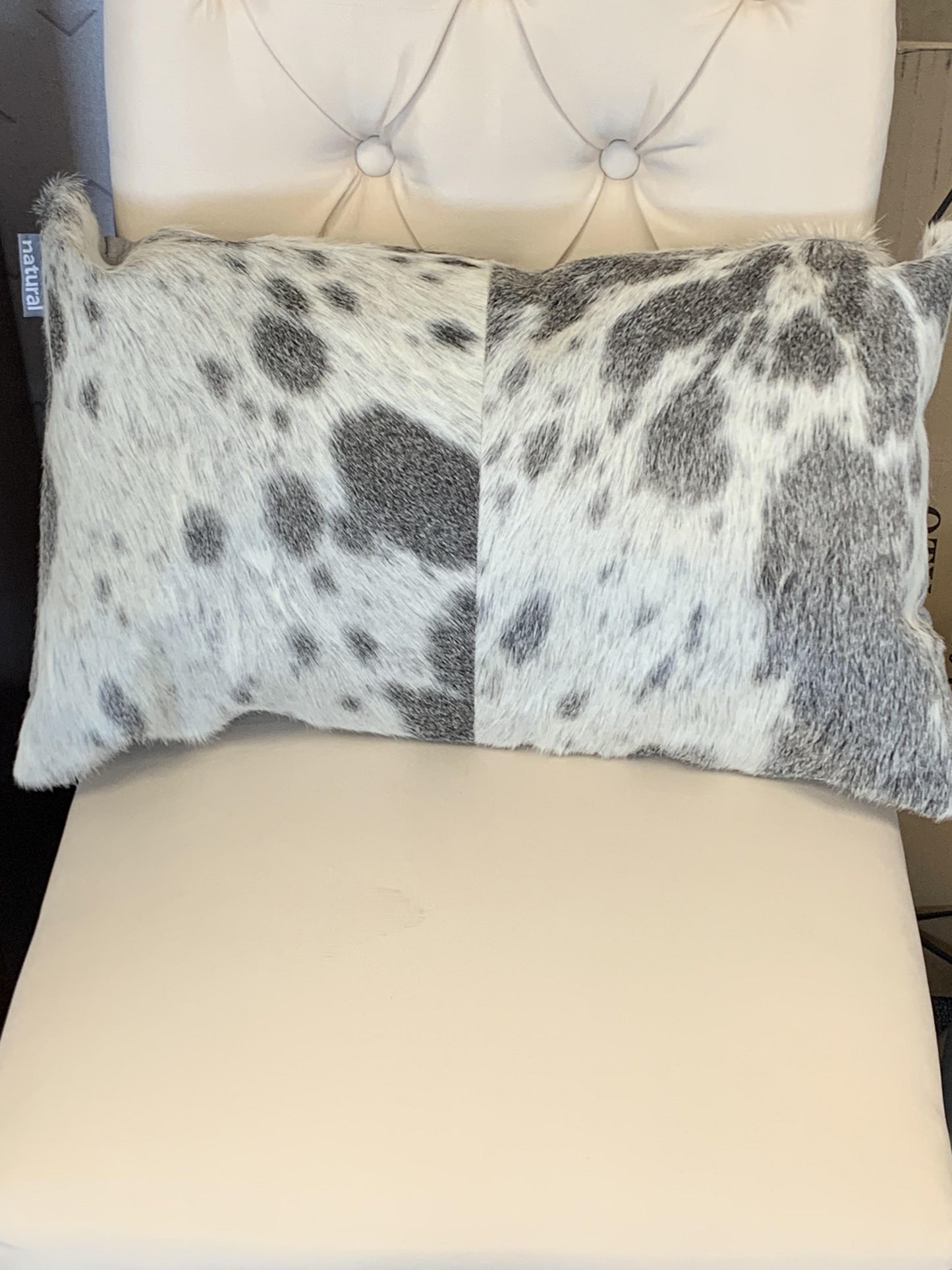 Set Of 2 Gray And White Natural Cowhide Pillows