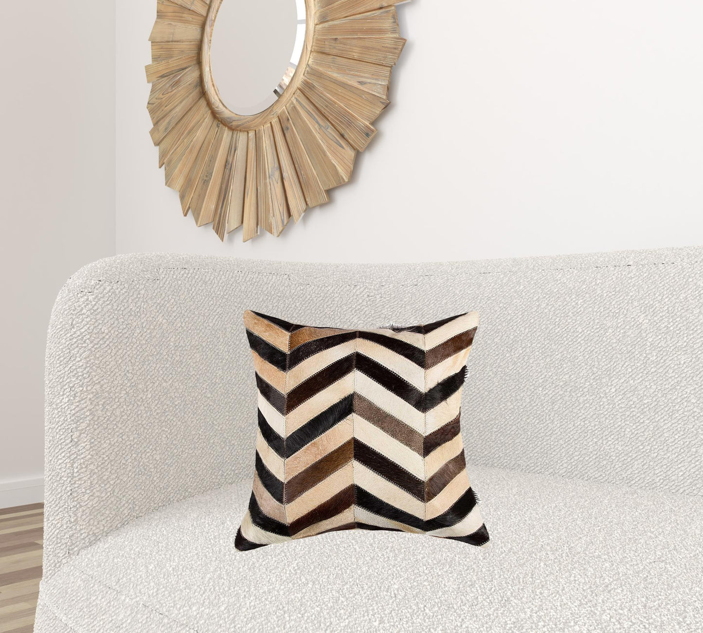 18" X 18" Brown and Black Chevron Cowhide Pillow