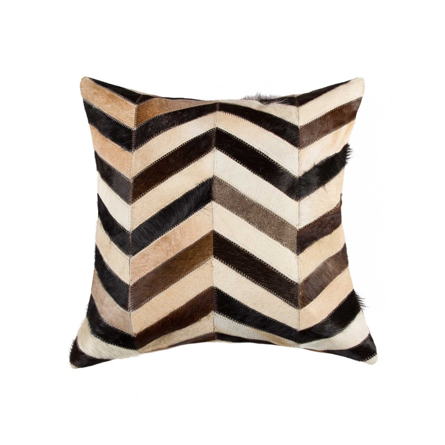 18" X 18" Brown and Black Chevron Cowhide Pillow