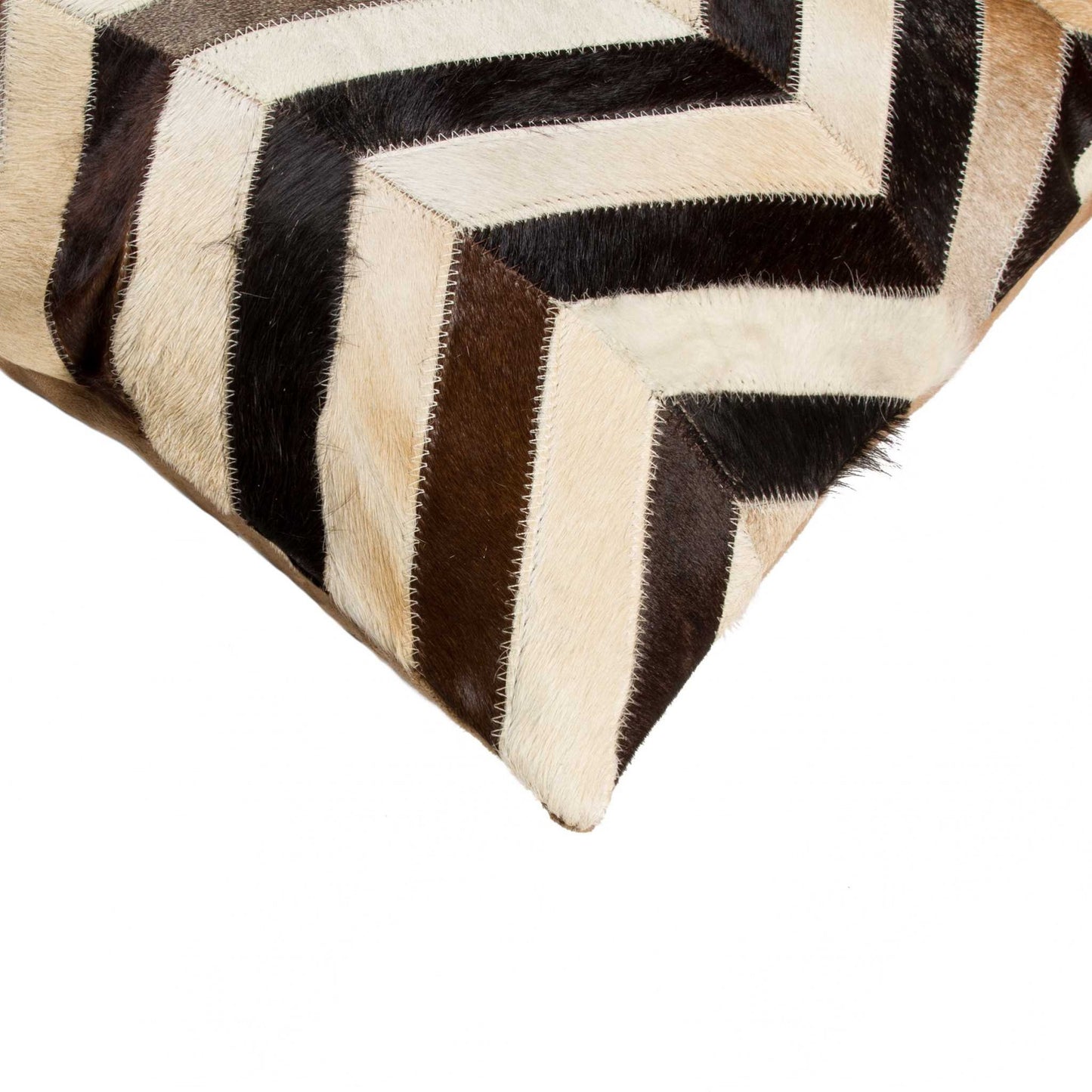 18" X 18" Brown and Black Chevron Cowhide Pillow