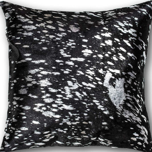 18" X 18" X 5" Black And Silver Torino Kobe Cowhide  Pillow