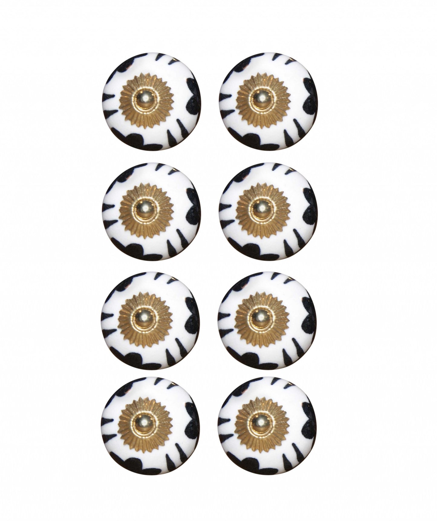 1.5" X 1.5" X 1.5" Black White And Gold  Knobs 8 Pack