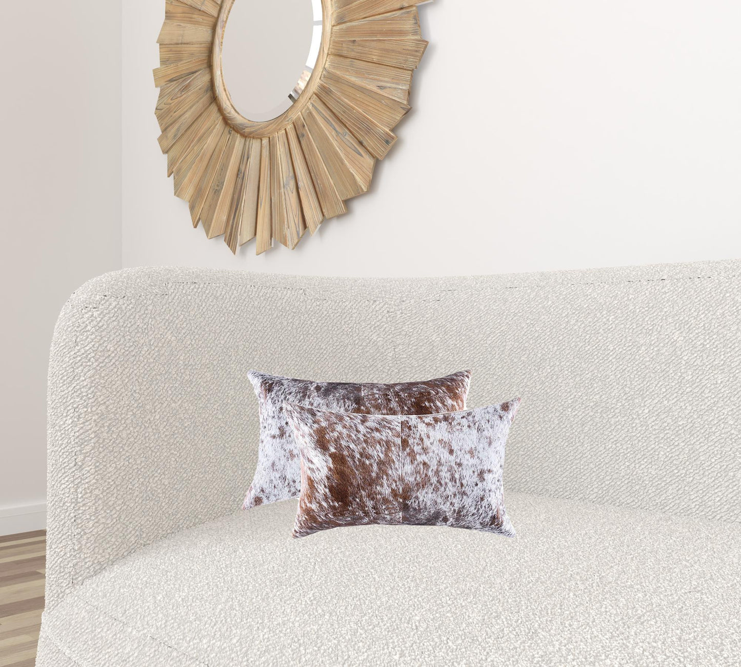 12" X 20" X 5" Salt And Pepper White And Brown Cowhide  Pillow 2 Pack