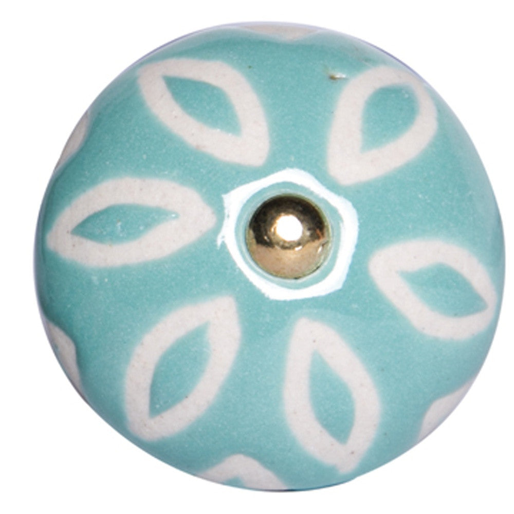 1.5" X 1.5" X 1.5" Turquoise White And Gold  Knobs 12 Pack