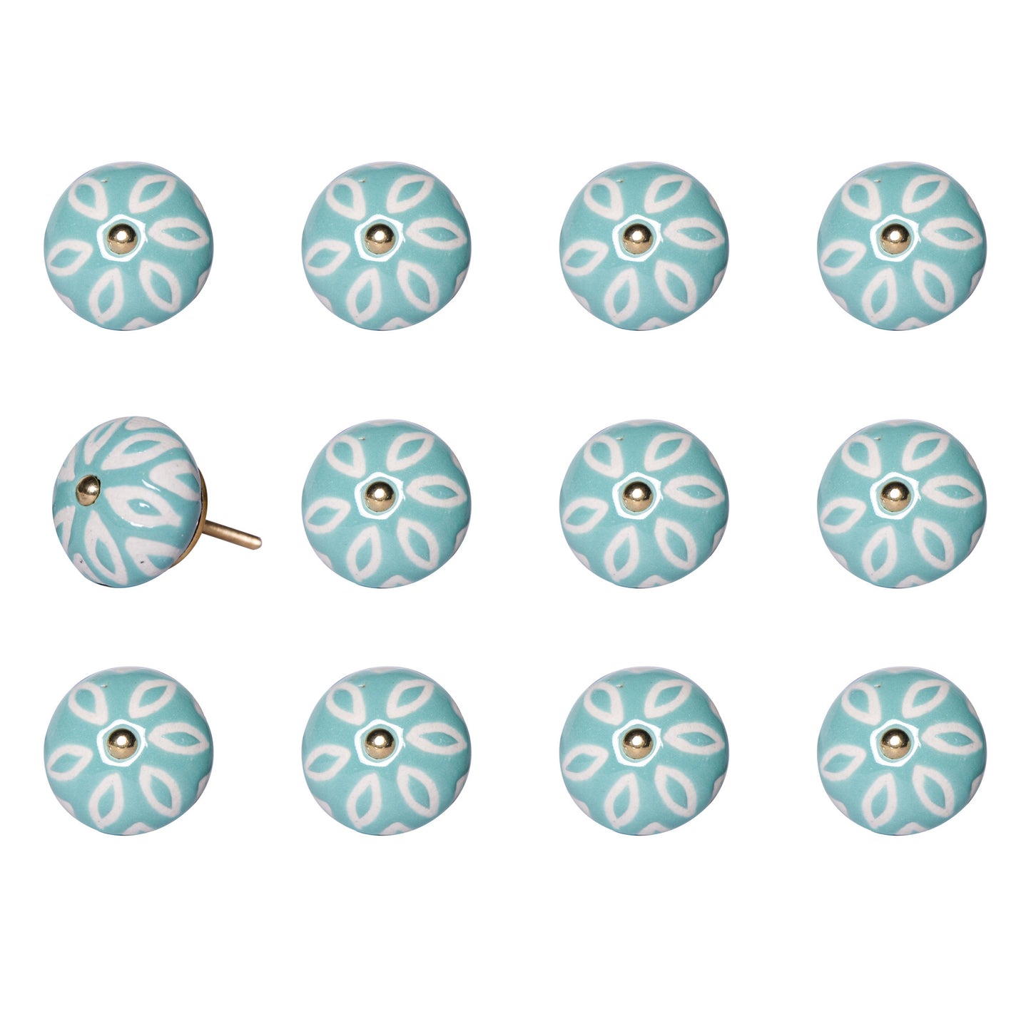 1.5" X 1.5" X 1.5" Turquoise White And Gold  Knobs 12 Pack