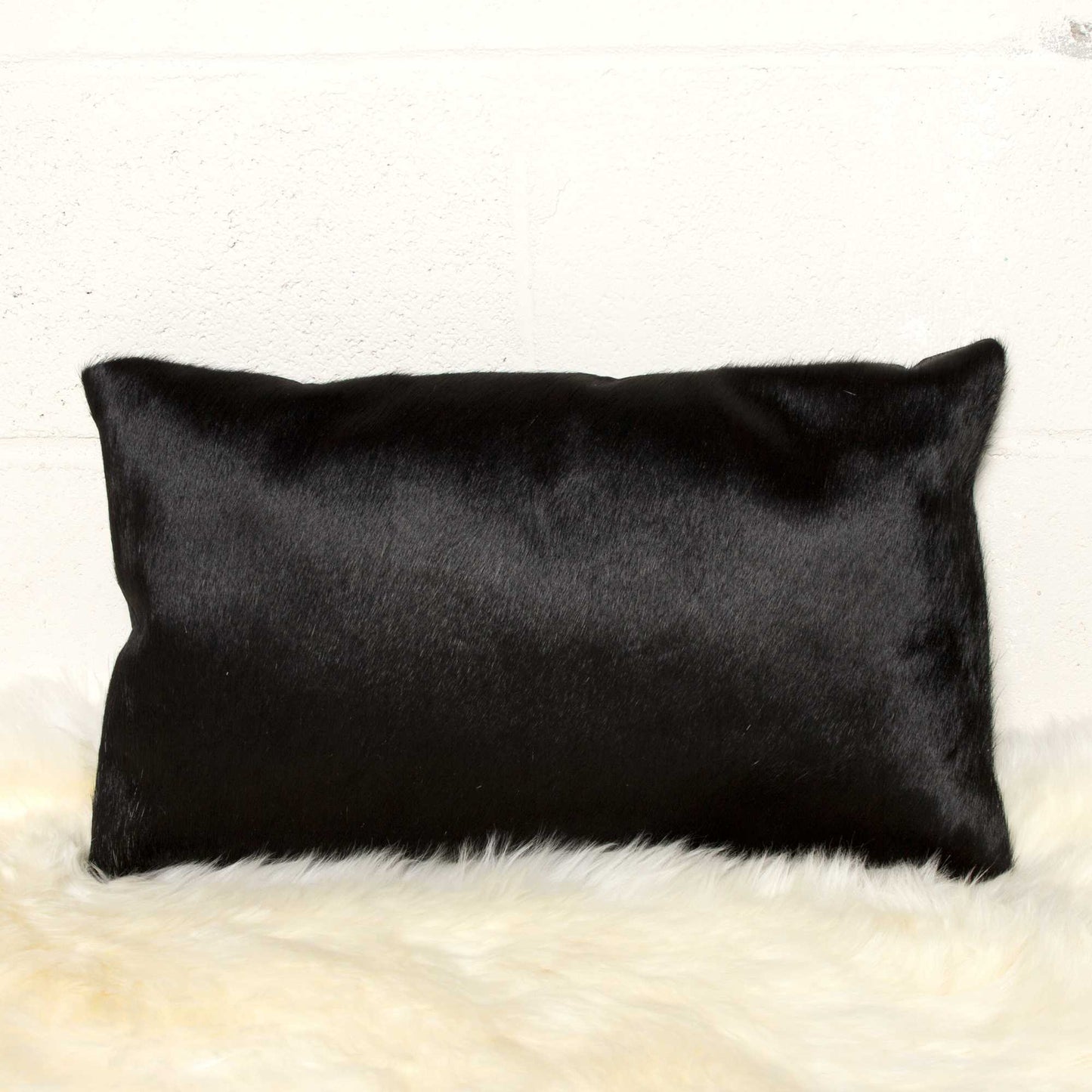 12" X 20" X 5" Black Cowhide  Pillow 2 Pack