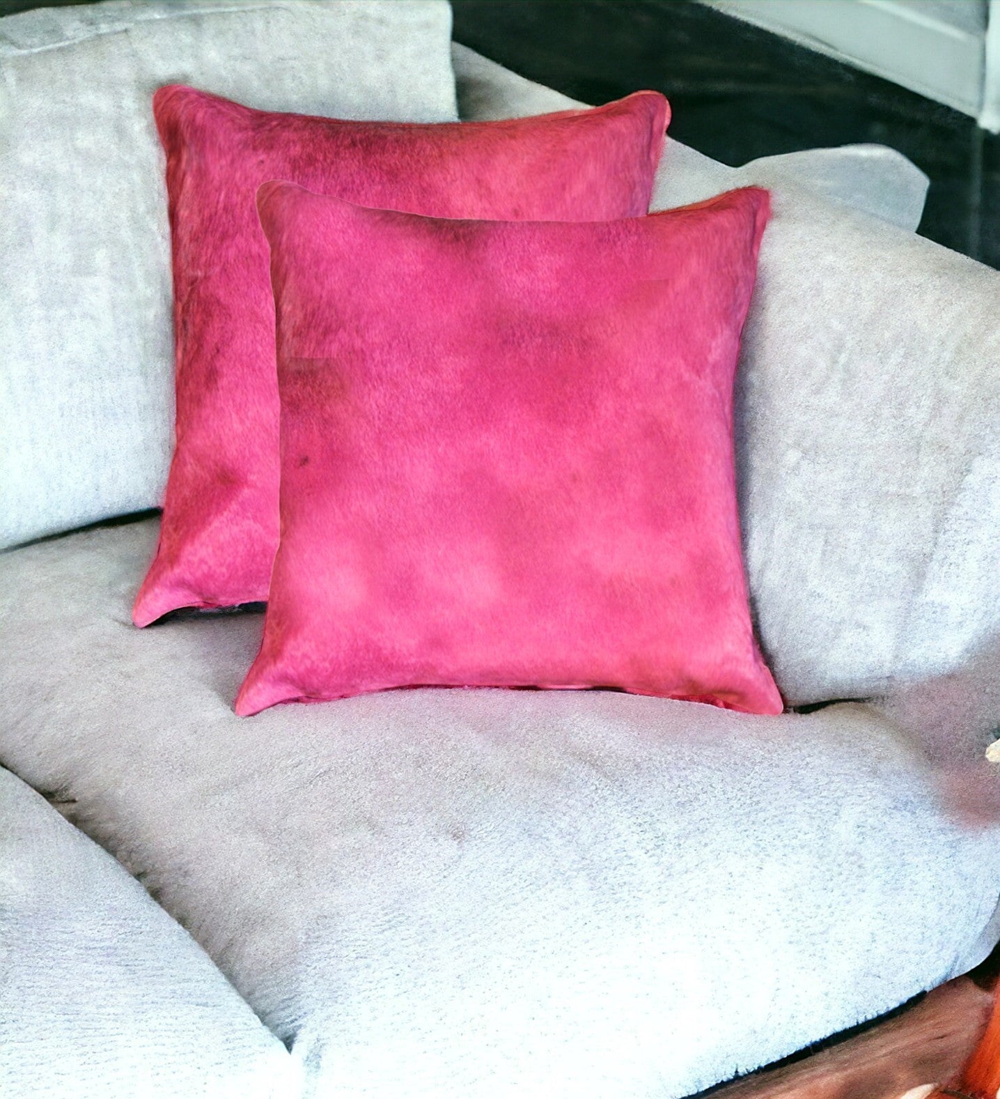 18" X 18" X 5" Fuschia Cowhide  Pillow 2 Pack