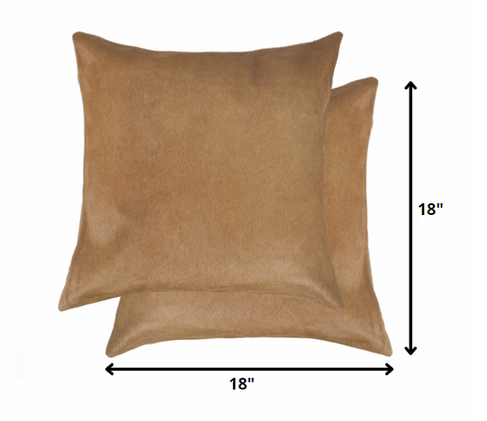 18 X 18 Tan Cowhide Throw Pillow