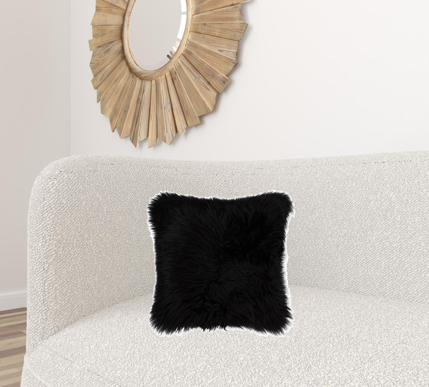 Contemporary Square Black New Zealand Sheepskin Accent Pillow